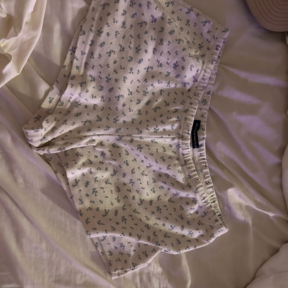 Brandy Melville Cream Boxer Shorts with Tiny Blue Floral Print